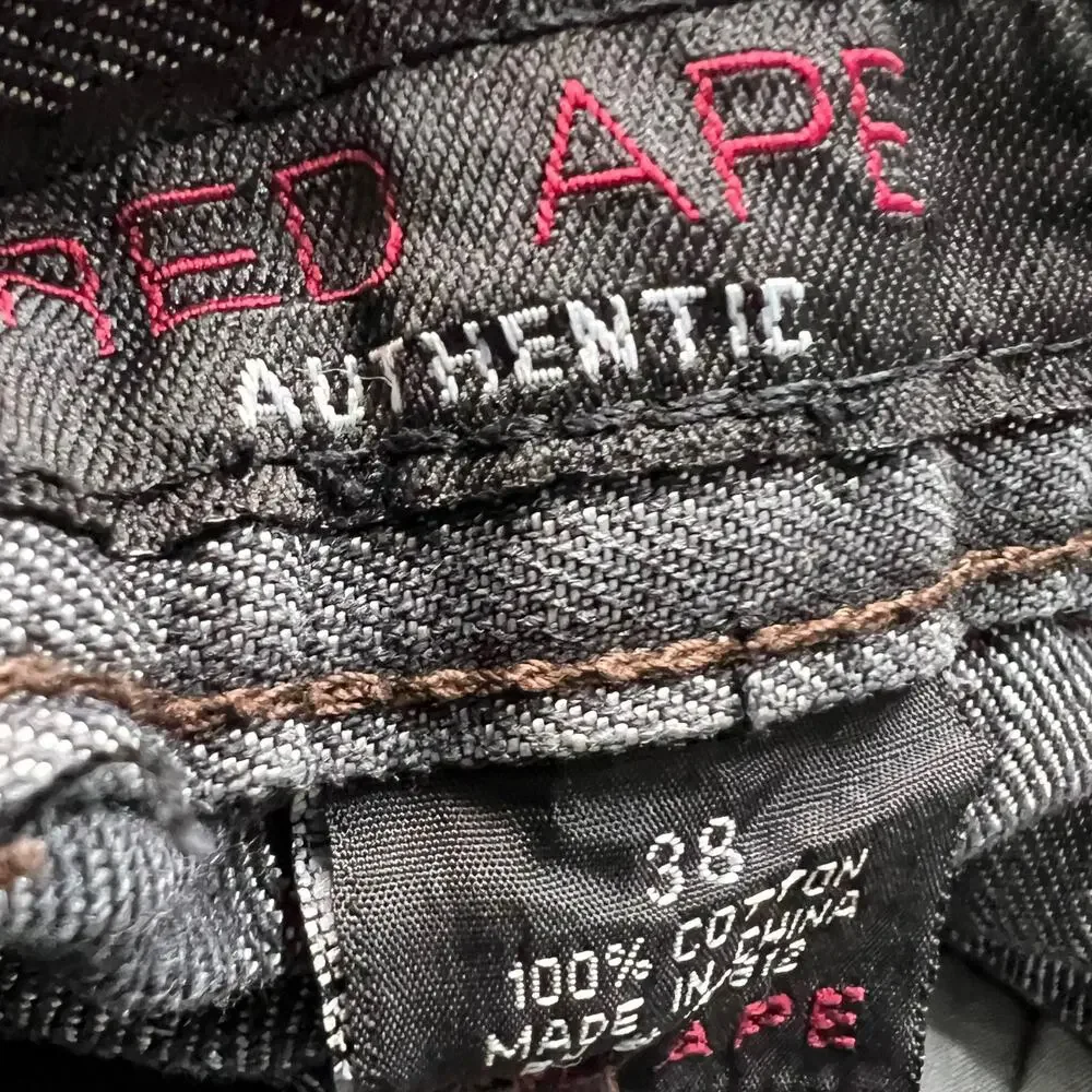 Cyber Y2K Gray 00s Jeans Stuudded Pocket Red Ape Cyber Grunge Size 38